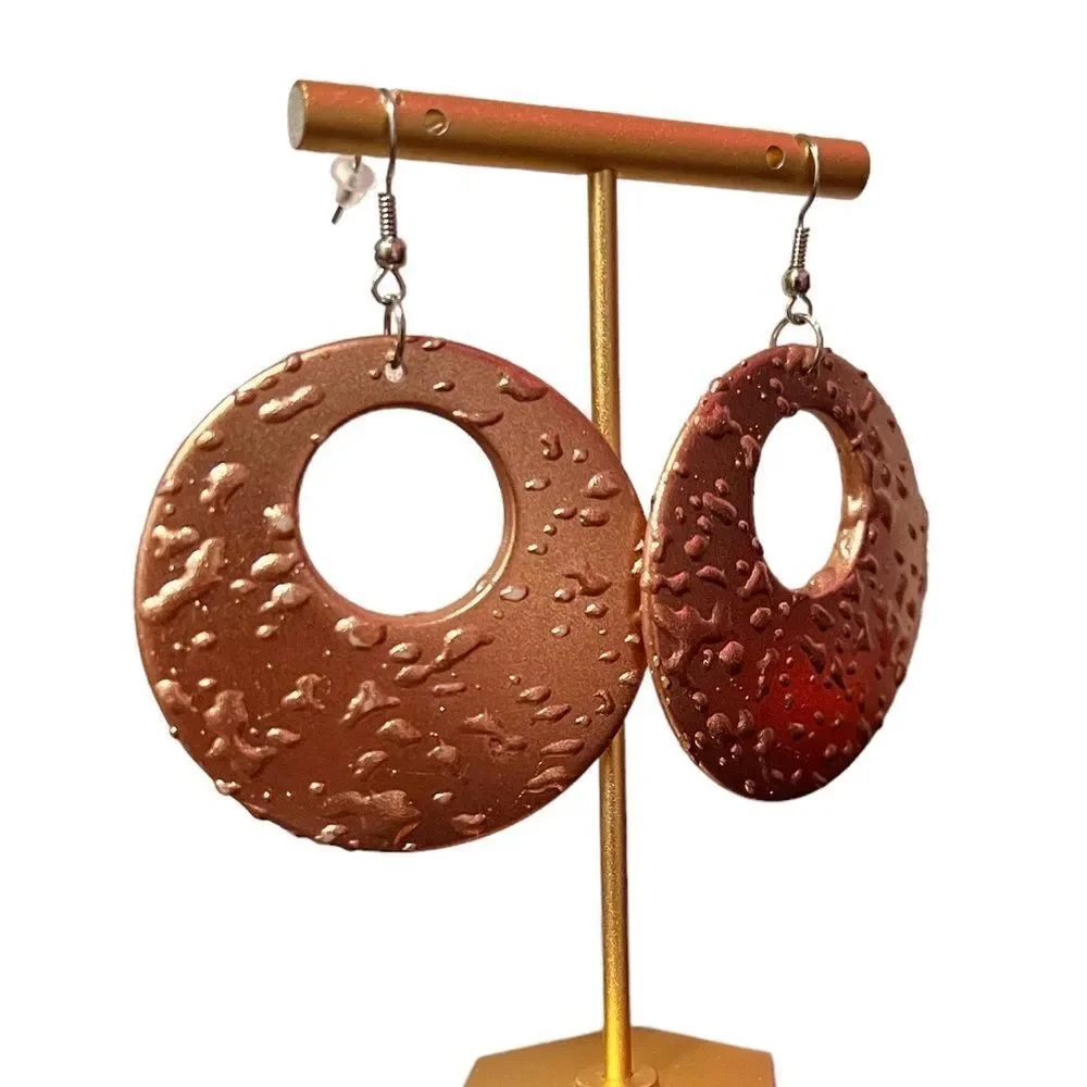 Lightweight Bronze Color Circle Dangle Earrings